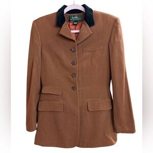 VINTAGE Lauren Ralph Lauren Women's 100% Wool Brown Black Velvet Collar Blazer 6